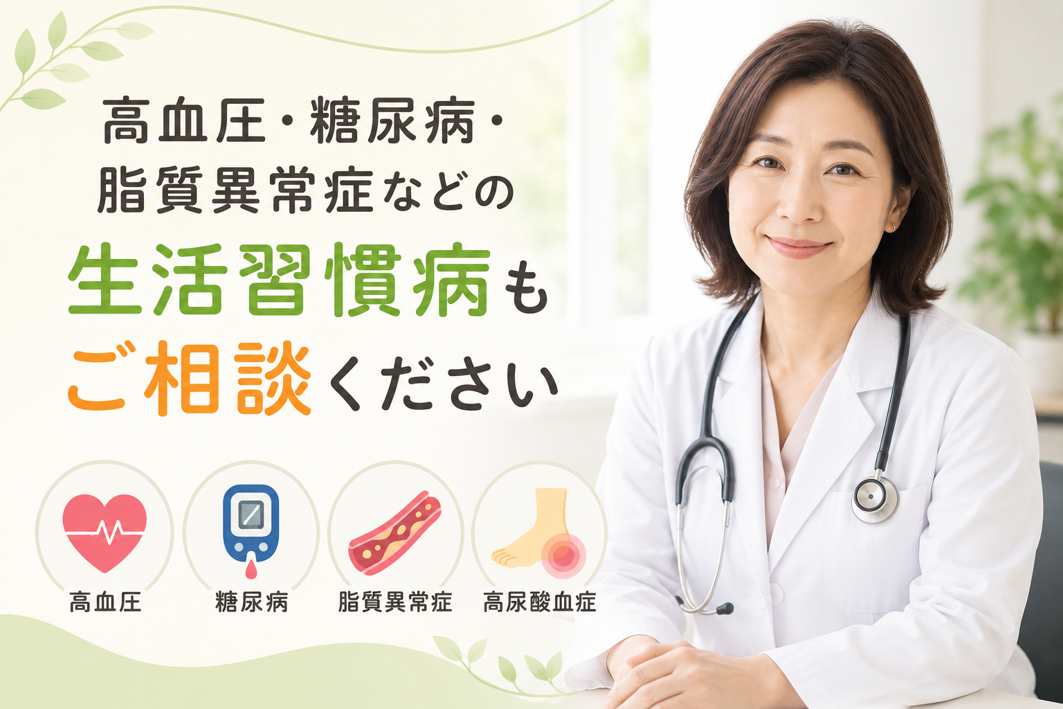 高血圧・糖尿病・脂質異常症などの生活習慣病もご相談ください